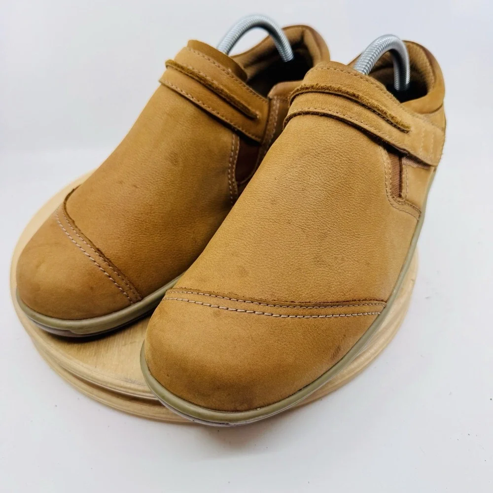 Orthofeet Solerno Womens 9.5 W Wide Leather Mary Jane Comfort Walking Shoes Tan